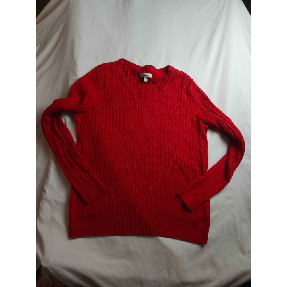 Kim Rogers Pullover Sweater Womens Size XL Red Cable Knit Crew Neck Long Sleeve